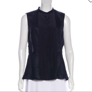 Tory Burch navy peplum linen/silk button down top